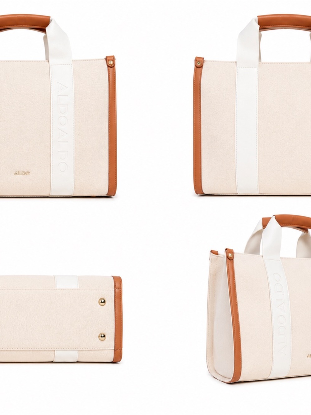 Aldo Cream Canvas Tote with Tan Trim